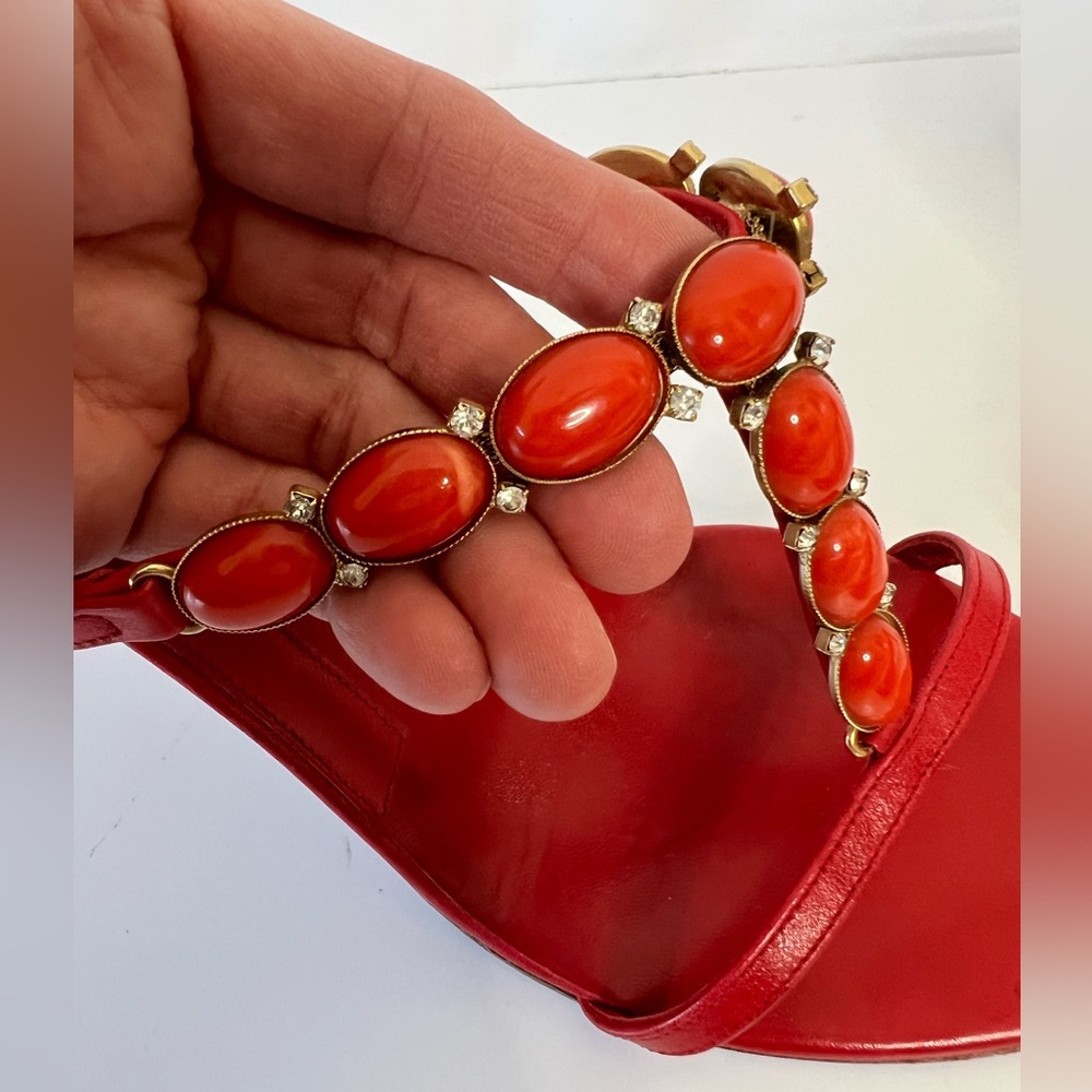 Sergio Rossi Red Crystal and Orange Stone Embellished Sandals, Size 39 - Picture 11 of 16